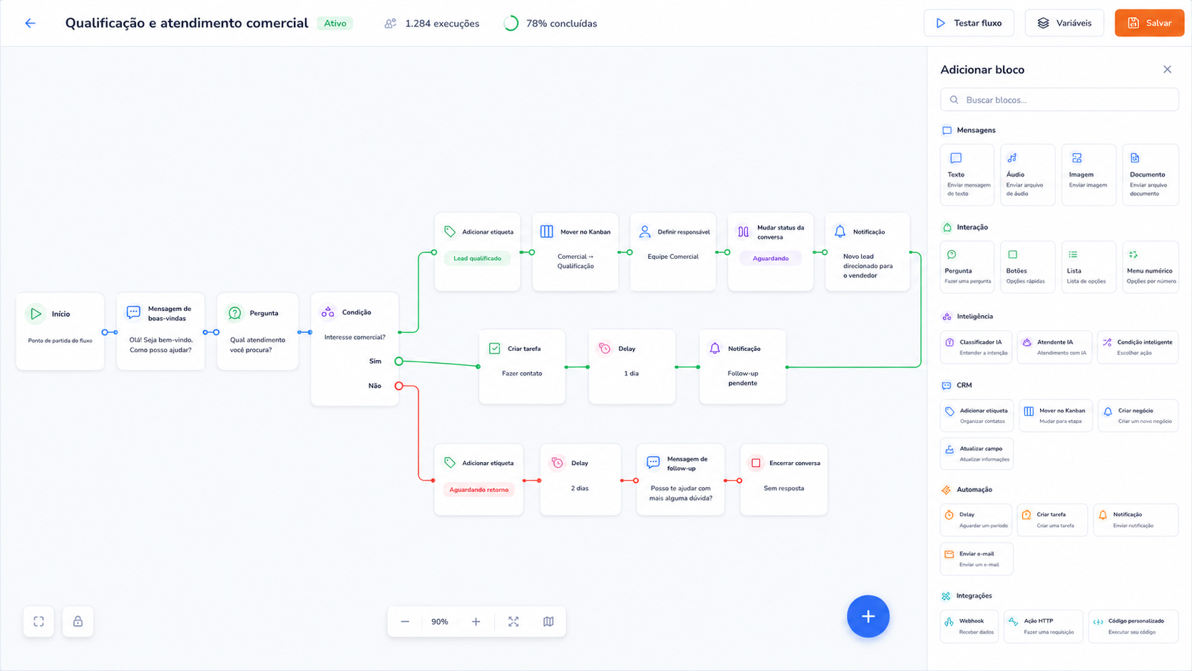 FlowBuilder do VitFlow, editor visual de automações